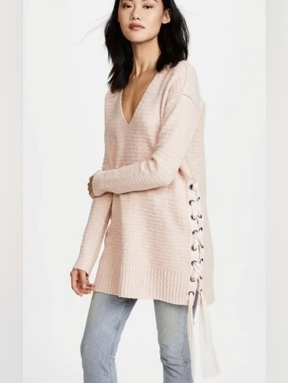 Free People Pink Heart It Laces Sweater Tunic